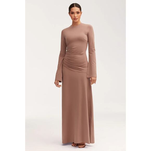 Veiled New York Natalie Ruched Jersey Deep Taupe Maxi Dress Size XL NWT - Picture 1 of 15